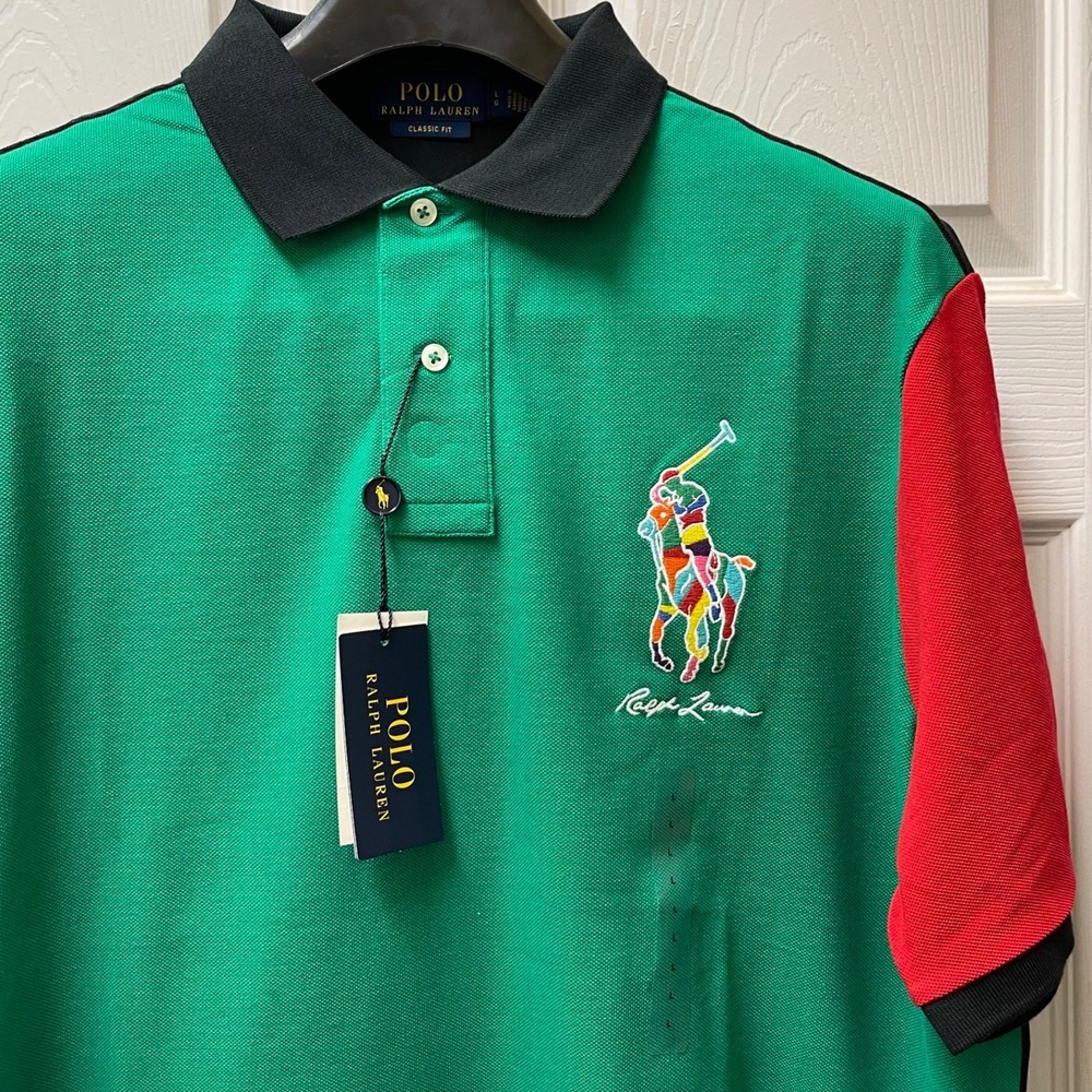 Polo Ralph Lauren‎ Men's Large Green Classic Fit Mesh Polo Shirt Big Pony Logo